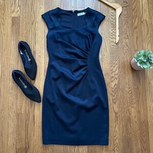 Calvin Klein Navy Ruched Side Sheath Dress